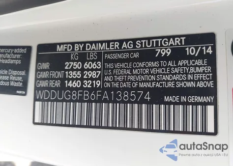 2015 Mercedes-Benz S 550 4Matic from USA, damaged, VIN WDDUG8FB6FA138574